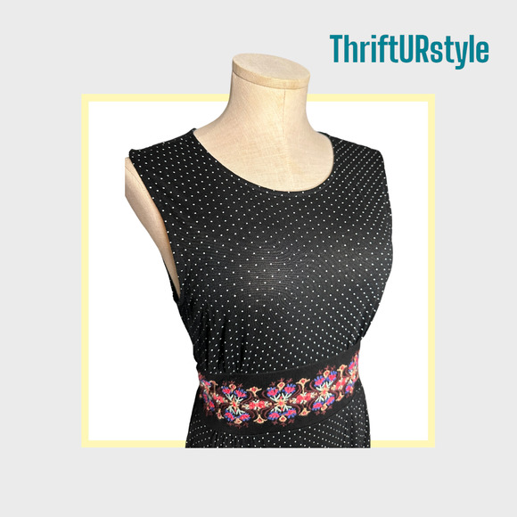 FREE PEOPLE Black Polka Dot Dress with Embroidered Sleeveless Small - Picture 5 of 11